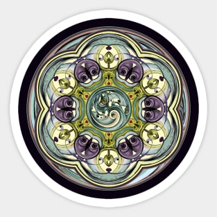 Worlds Within Mandala in Purple and Aqua Sticker